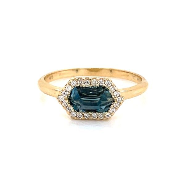 14k Yellow Gold London Blue Topaz Halo Ring Dickinson Jewelers Dunkirk, MD