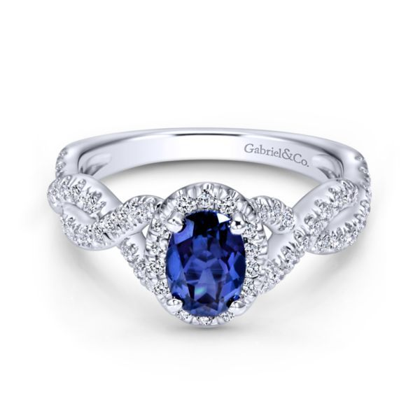 14k White Gold Sapphire Halo Ring Dickinson Jewelers Dunkirk, MD