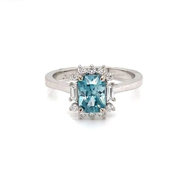 14k White Gold Blue Zircon Halo Ring Dickinson Jewelers Dunkirk, MD