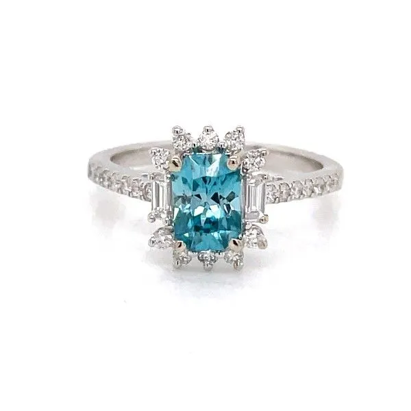 14k White Gold Blue Zircon Halo Ring Dickinson Jewelers Dunkirk, MD