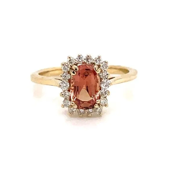 14k Yellow Gold Padparadscha Sapphire Halo Ring Dickinson Jewelers Dunkirk, MD