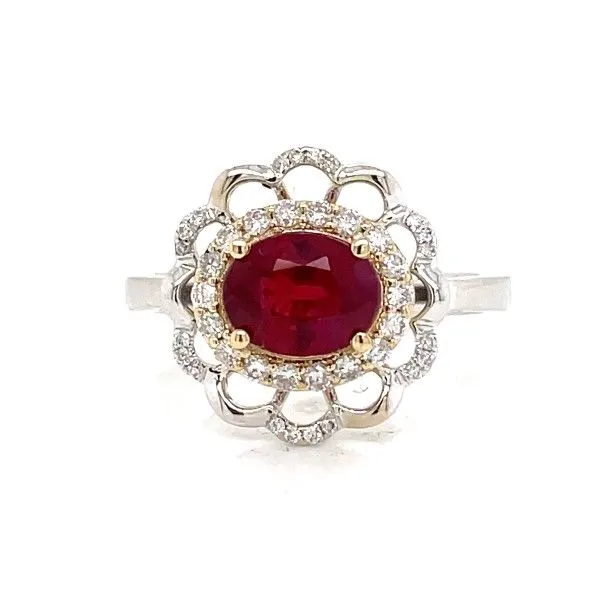14k White-Yellow Gold Ruby Halo Ring Dickinson Jewelers Dunkirk, MD