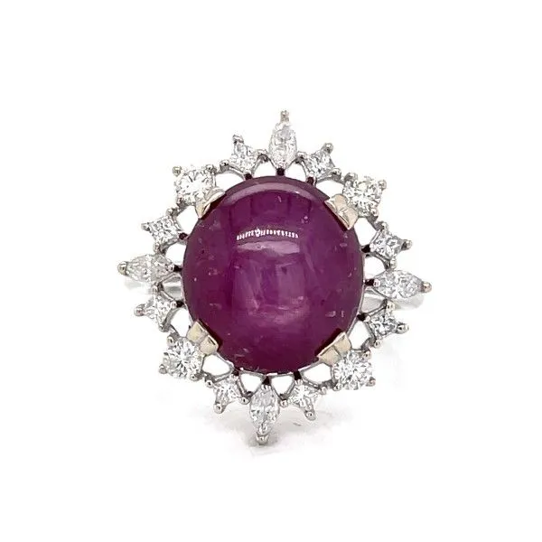 14k White Gold Star Ruby Halo Ring Dickinson Jewelers Dunkirk, MD