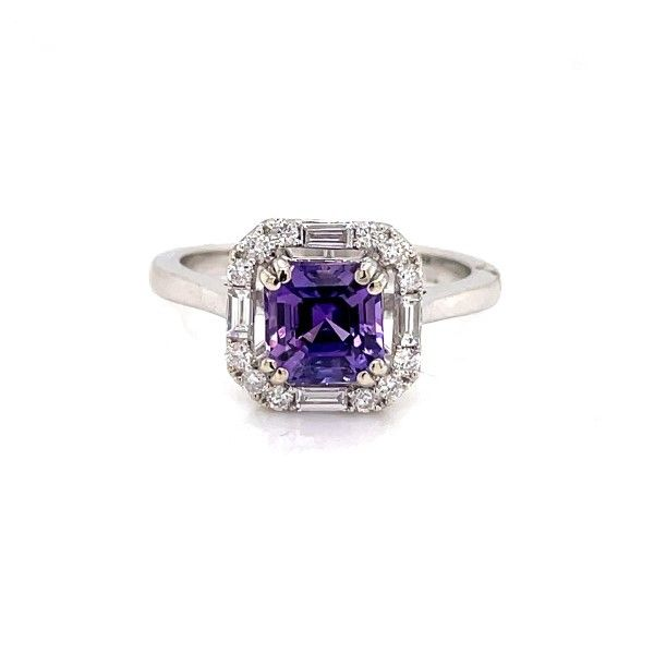 14k White Gold Violet Sapphire Halo Ring Dickinson Jewelers Dunkirk, MD