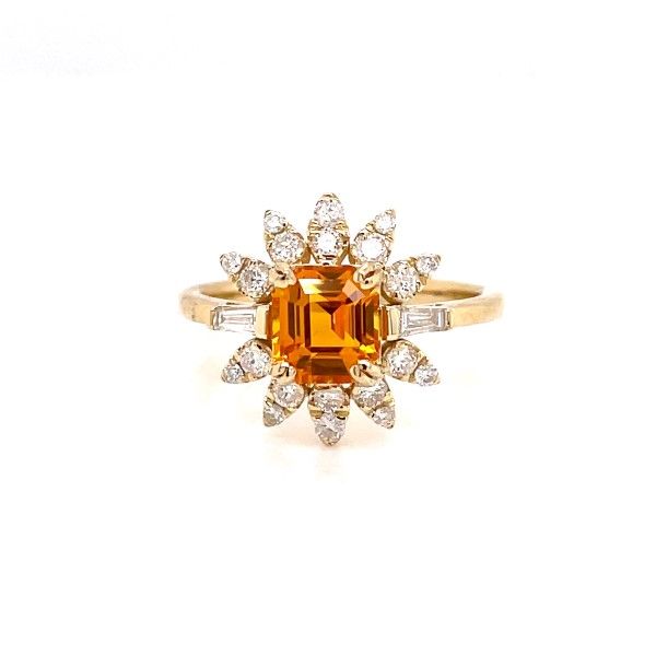 14k Yellow Gold Orange Sapphire Halo Ring Dickinson Jewelers Dunkirk, MD