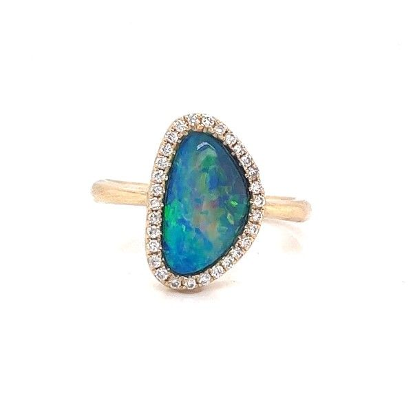 14k Yellow Gold  Opal Doublet Halo Ring Dickinson Jewelers Dunkirk, MD