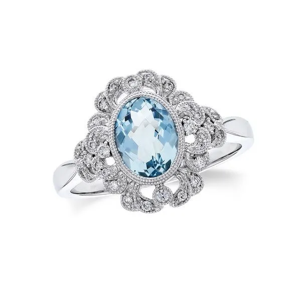 14k White Gold Aquamarine Halo Ring Dickinson Jewelers Dunkirk, MD