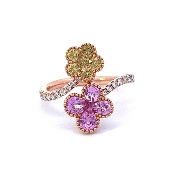 18k Rose Gold Pink and Yellow Sapphire Ring Dickinson Jewelers Dunkirk, MD