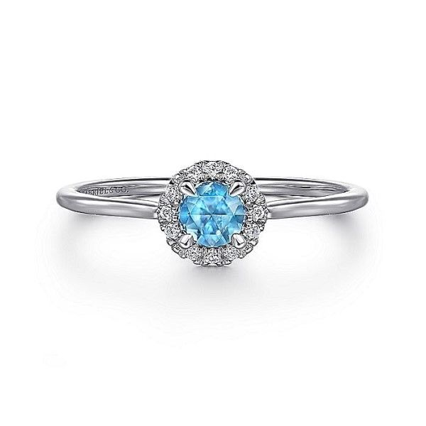 14k White Gold Blue Topaz Halo Ring Dickinson Jewelers Dunkirk, MD