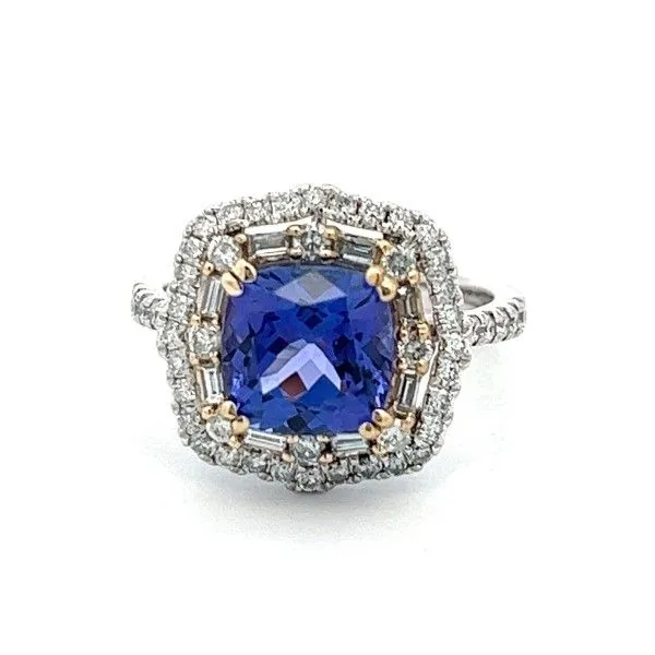 14k White-Yellow Gold Tanzanite Halo Ring Dickinson Jewelers Dunkirk, MD
