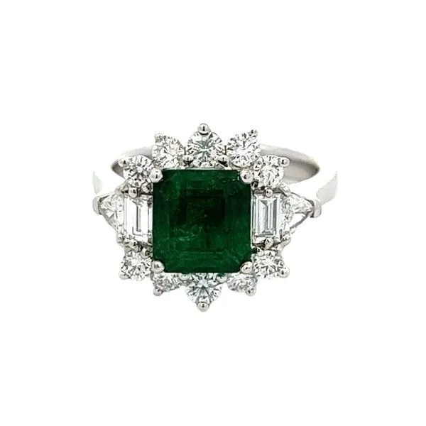 18k White Gold Zambian Emerald Halo Ring Dickinson Jewelers Dunkirk, MD