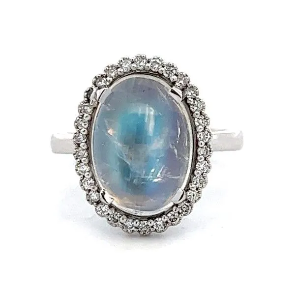 14k White Gold Moonstone Halo Ring Dickinson Jewelers Dunkirk, MD