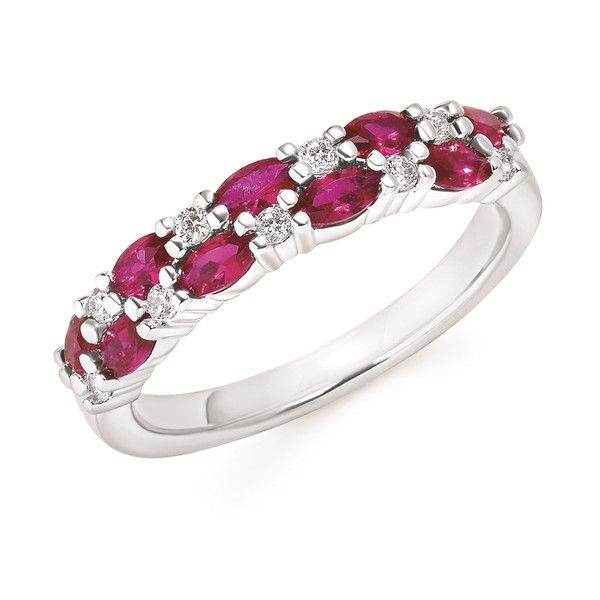 14k White Gold Ruby and Diamond Band Dickinson Jewelers Dunkirk, MD