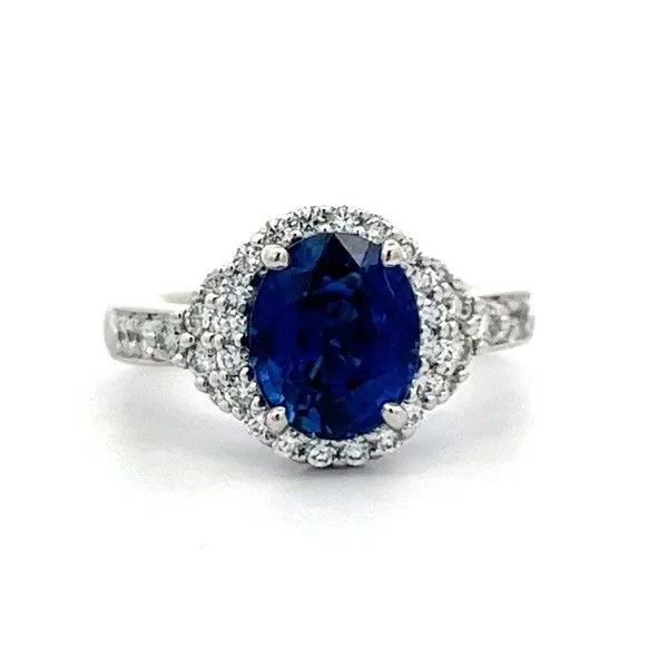 18k White Gold Sapphire Halo Ring Dickinson Jewelers Dunkirk, MD