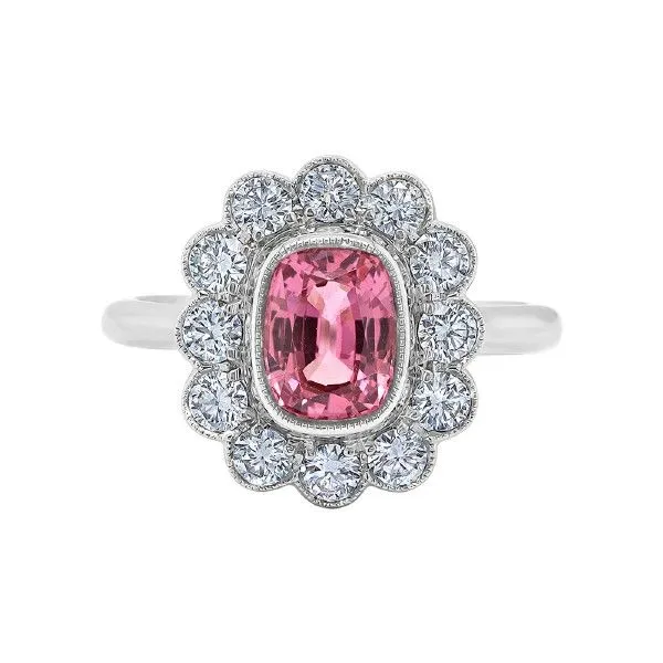 18k White Gold Pink Spinel Halo Ring Dickinson Jewelers Dunkirk, MD