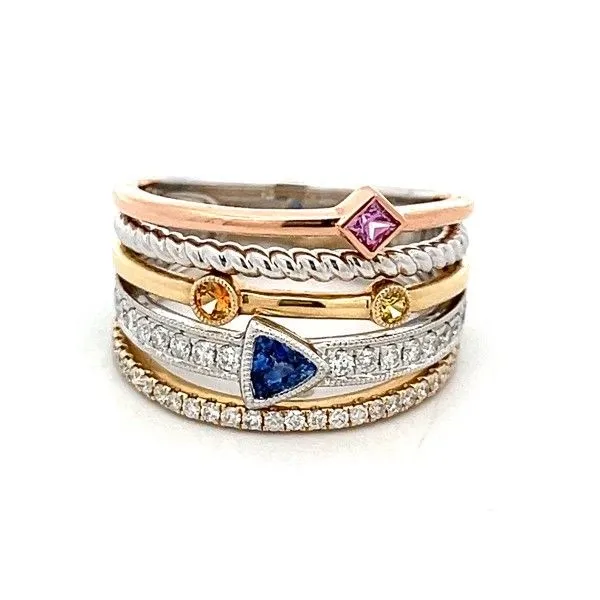 14Kt Tri-Color Sapphire 5 Row Band Ring Dickinson Jewelers Dunkirk, MD