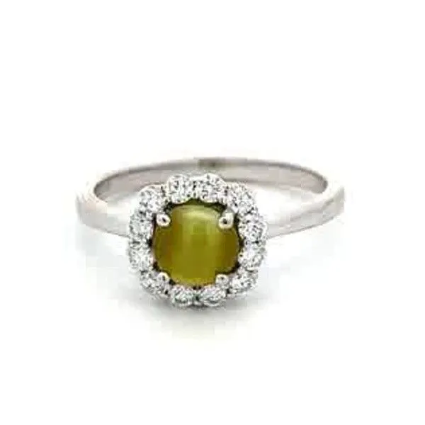14Kt White Gold Catseye Chrysoberyl Diamond Halo Ring Dickinson Jewelers Dunkirk, MD