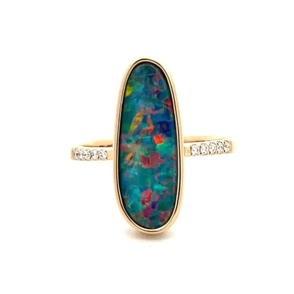 14Kt Yellow Australian Opal Doublet Diamond Accented Ring Dickinson Jewelers Dunkirk, MD