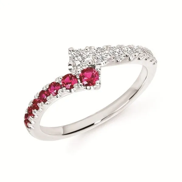 14Kt White Gold Diamond and Ruby Bypass Ring Dickinson Jewelers Dunkirk, MD