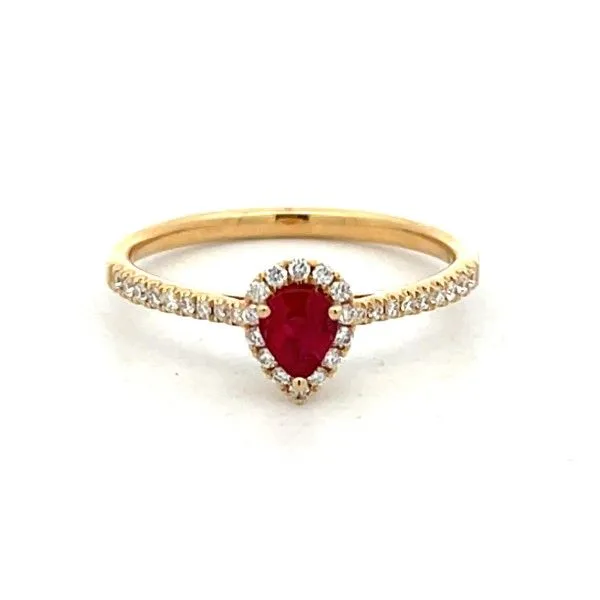 14Kt Yellow Gold Pear Ruby Halo Ring Dickinson Jewelers Dunkirk, MD