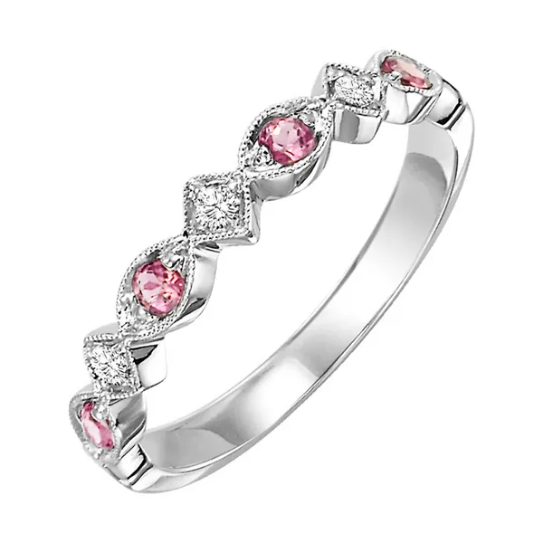10K White Gold Diamond and Pink Tourmaline Stackable Fashion Ring Dickinson Jewelers Dunkirk, MD