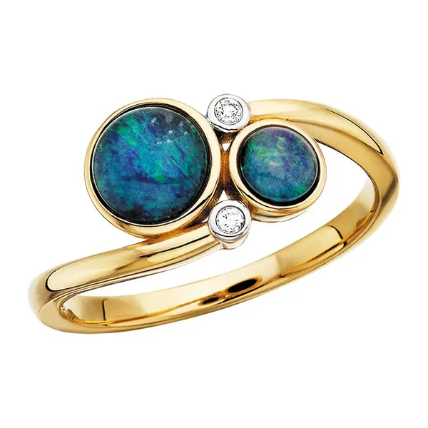 10Kt Yellow Diamond and Double Round Opal Triplet Ring Dickinson Jewelers Dunkirk, MD