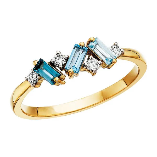 10Kt Yellow Baguette Ombre Blue Topaz Ring Dickinson Jewelers Dunkirk, MD
