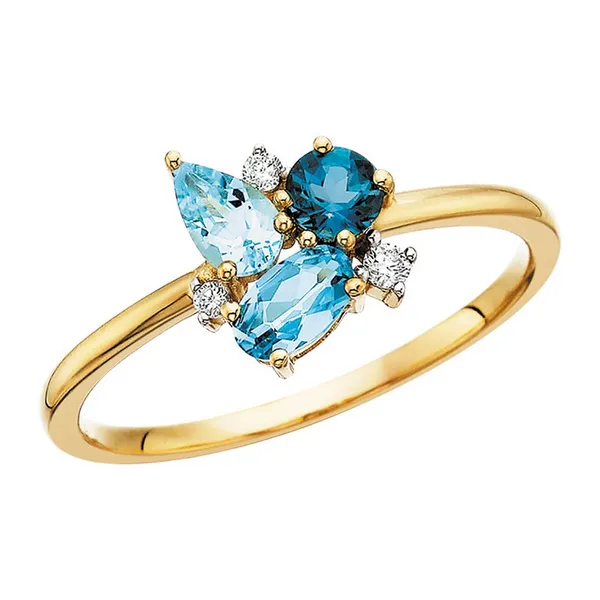 10Kt Yellow Swiss, Sky and London Blue Topaz Cluster Ring Dickinson Jewelers Dunkirk, MD