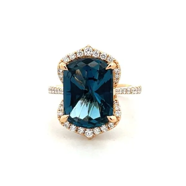 18 Karat Yellow Gold London Blue Topaz Half Halo Ring Dickinson Jewelers Dunkirk, MD