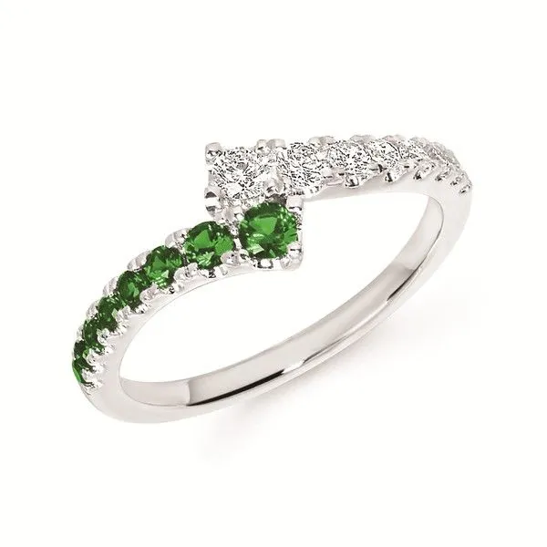 14Kt White Gold Diamond and Emerald Bypass Fashion Ring Dickinson Jewelers Dunkirk, MD