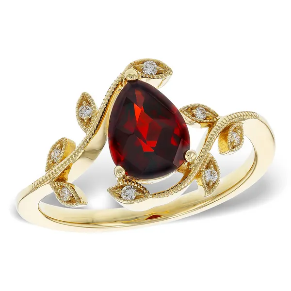 14 Karat Yellow Gold Garnet Milgrain Vine Design Fashion Ring Dickinson Jewelers Dunkirk, MD