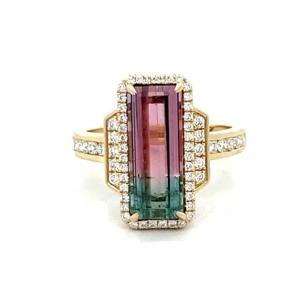 14Kt Elongated Watermelon Tourmaline and Diamond Fashion Ring Dickinson Jewelers Dunkirk, MD
