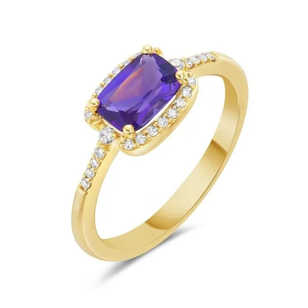 14Kt Yellow Gold Amethyst Diamond Halo Ring Dickinson Jewelers Dunkirk, MD
