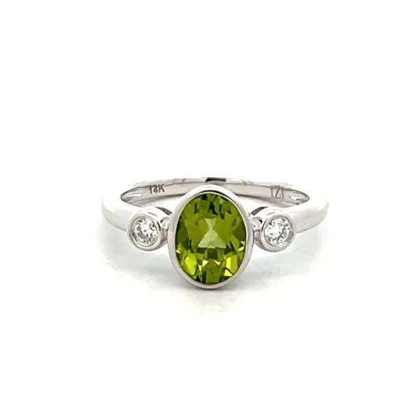 14K White Oval Peridot Bezel Set Fashion Ring Dickinson Jewelers Dunkirk, MD
