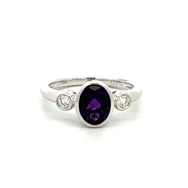 14K White Oval Amethyst Bezel Set Fashion Ring Dickinson Jewelers Dunkirk, MD