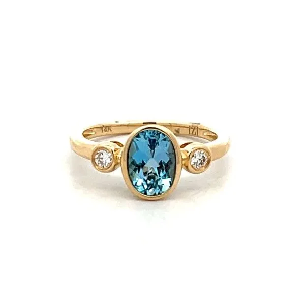 14K Yellow Oval Aquamarine Bezel Set Fashion Ring Dickinson Jewelers Dunkirk, MD