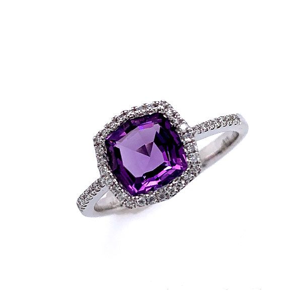 14k White Gold Amethyst Halo Ring Dickinson Jewelers Dunkirk, MD