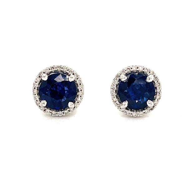 14k White Gold Sapphire Halo Earrings Dickinson Jewelers Dunkirk, MD