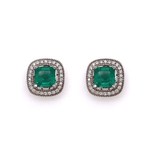 14k White Gold Emerald Halo Stud Earrings Dickinson Jewelers Dunkirk, MD