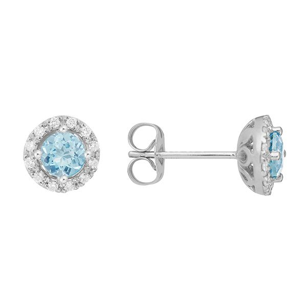 14k White Gold Aquamarine Halo Post Earrings Dickinson Jewelers Dunkirk, MD