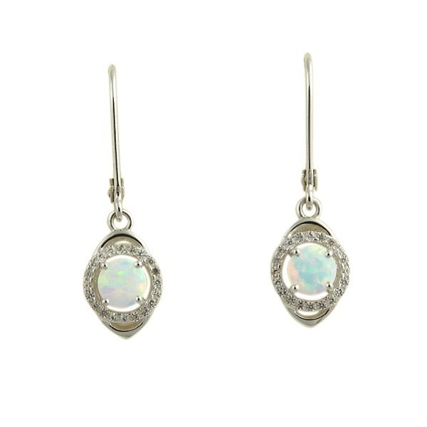 Sterling Silver Lab-Created Opal Dangle Earrings Dickinson Jewelers Dunkirk, MD