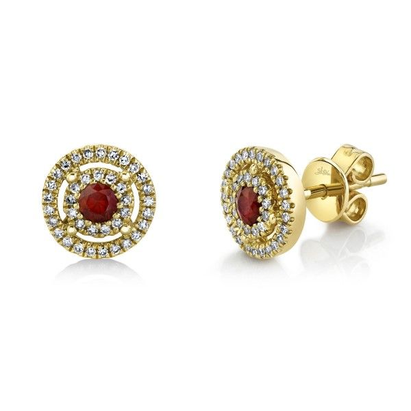 14k Yellow Gold Ruby Halo Post Earrings Dickinson Jewelers Dunkirk, MD