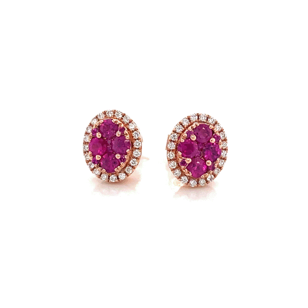 14k Rose Gold Ruby Halo Earrings Dickinson Jewelers Dunkirk, MD