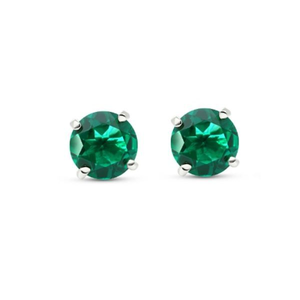 14k White Gold  Lab-Created Emerald Stud Earrings Dickinson Jewelers Dunkirk, MD
