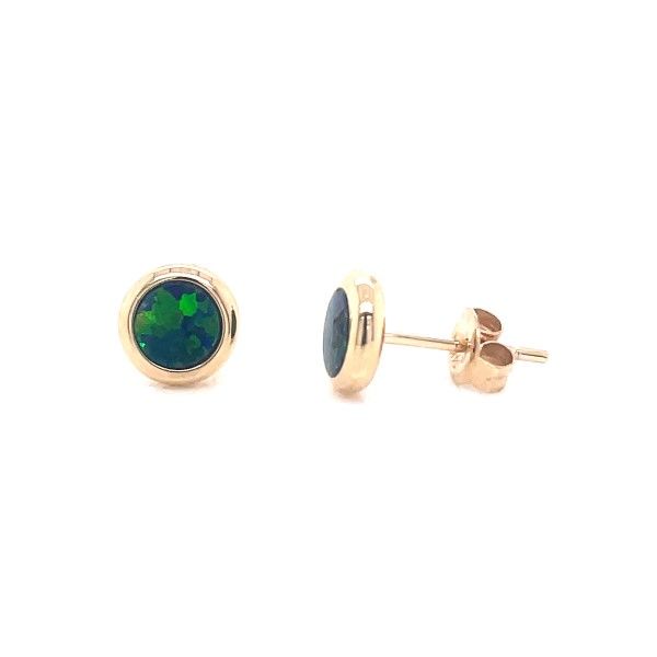 14k Yellow Gold Australian Opal Doublet Earrings Dickinson Jewelers Dunkirk, MD