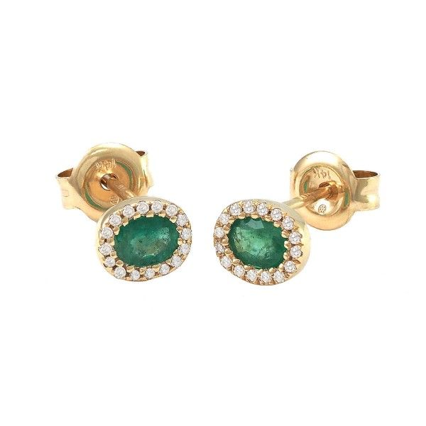 14k Yellow Gold Emerald Halo Earrings Dickinson Jewelers Dunkirk, MD