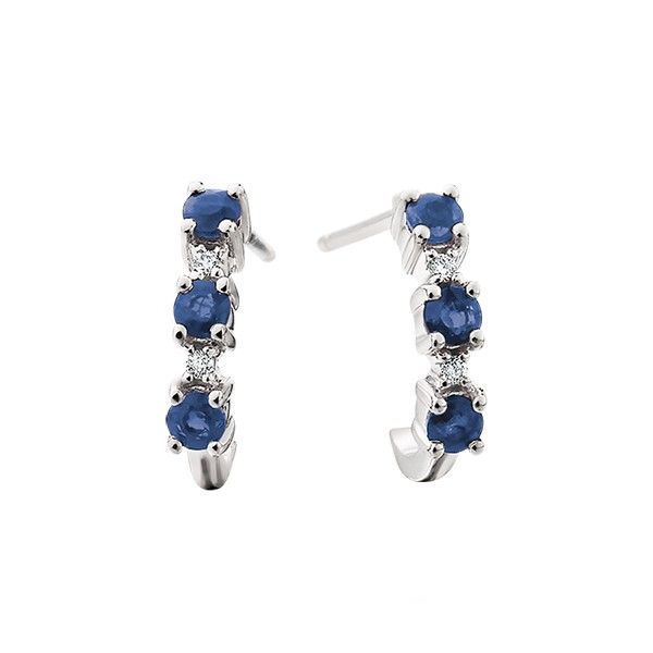 10k White Gold Sapphire and Diamond J-Hoop Earrings Dickinson Jewelers Dunkirk, MD
