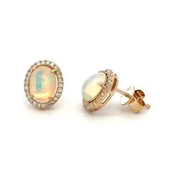 14K Yellow Gold Oval Opal Halo Post Earrings Dickinson Jewelers Dunkirk, MD