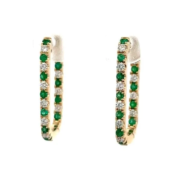 14Kt Yellow Gold Emerald and Diamond Rectangle Hoop Earrings Dickinson Jewelers Dunkirk, MD