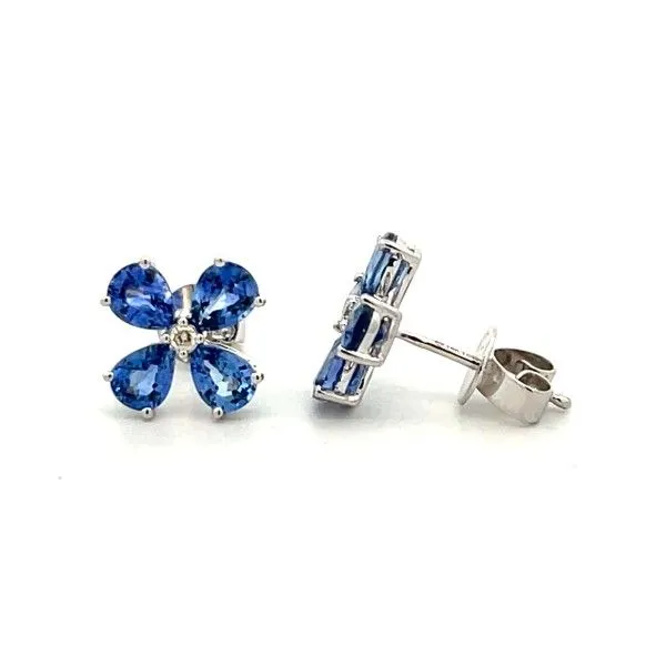 14K White Gold Sapphire Flower Post Earrings Dickinson Jewelers Dunkirk, MD